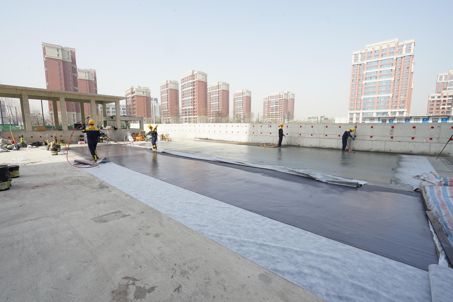 Waterproofing membrane application on concrete roof